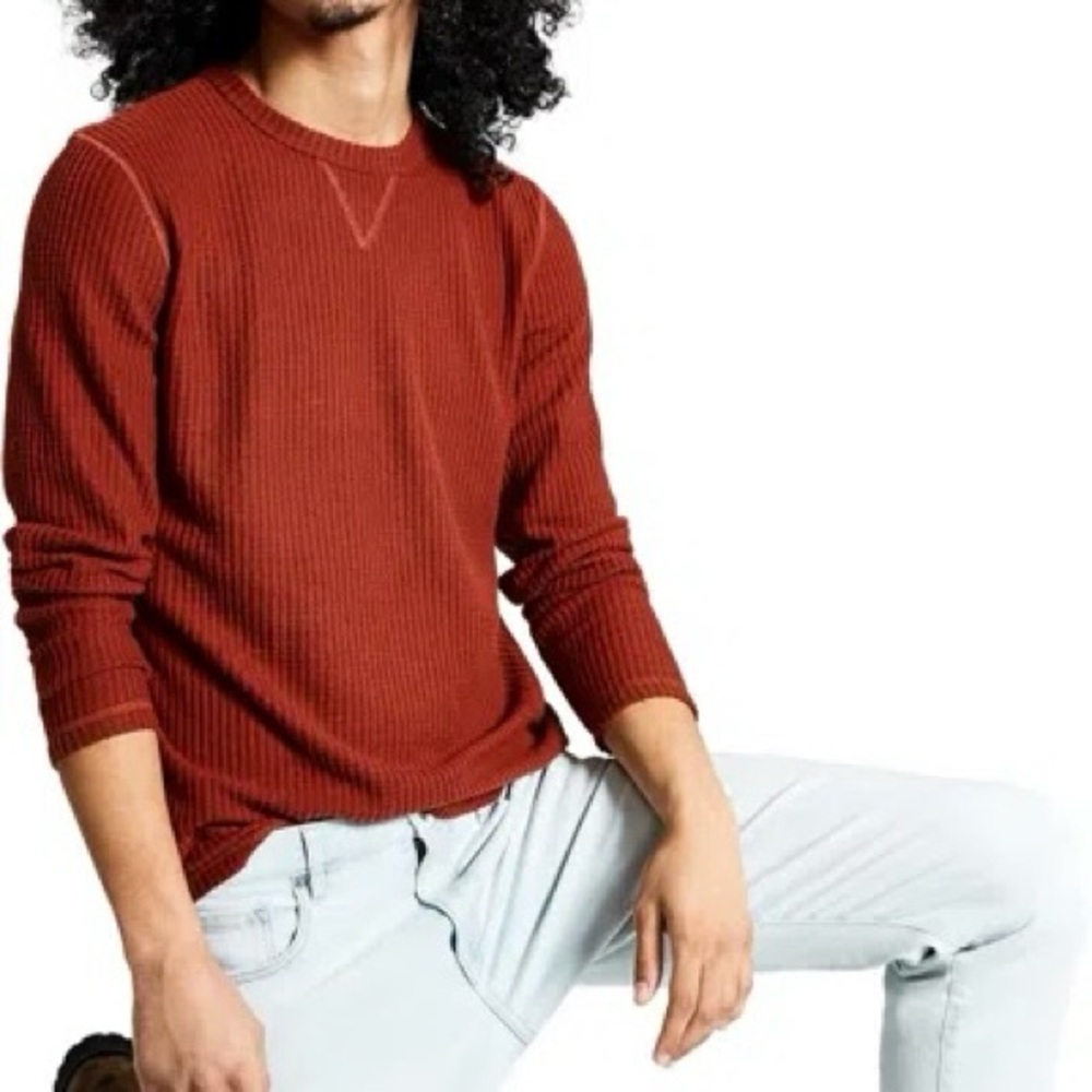 And Now This Core Thermal Clay Waffle Knit Crewneck Long Sleeve Sweater Shirt